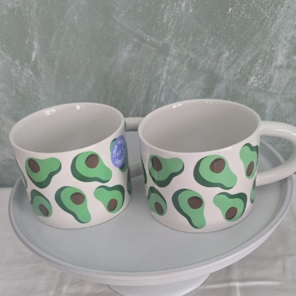 Room Essentials Other - 2 Avocado Patterned Stoneware Mugs with 3D Avocado Inside Mug NIB